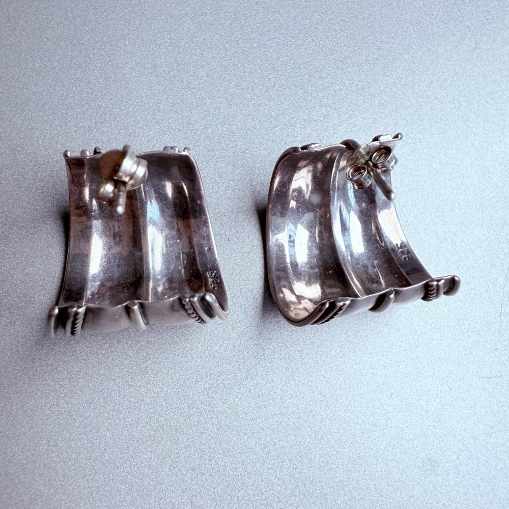 Artisan Large 19.5mm Wide Cuff Rope Half Hoop Sterling Silver 925 Earrings - Picture 6 of 9